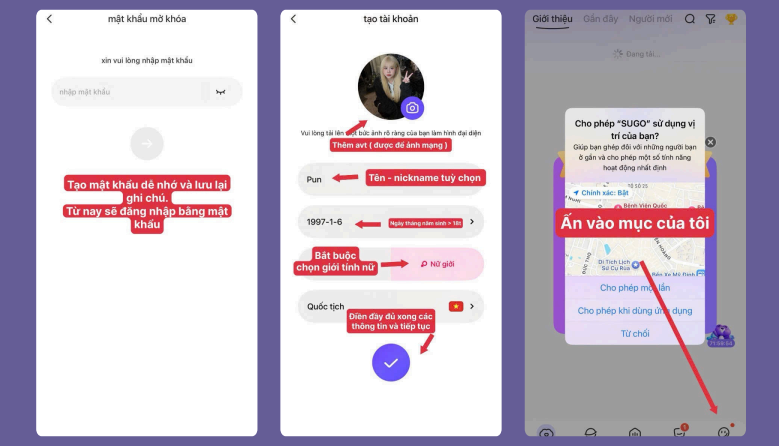 Tạo mật khẩu và điền thông tin tài khoản