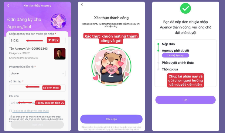 Điền đơn gia nhập Agency và xác thực